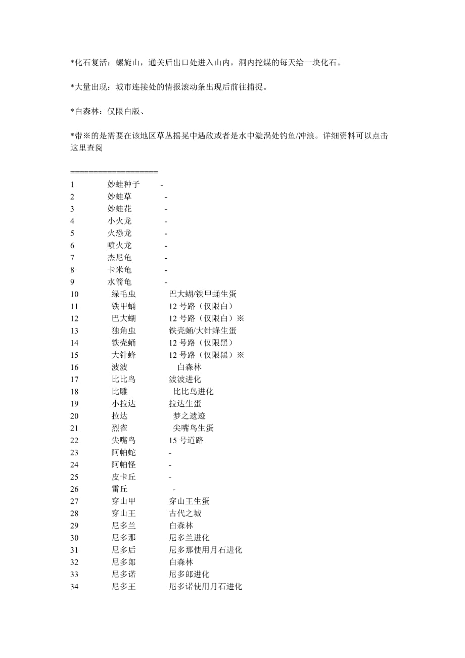 口袋妖怪黑白全寵捕捉地點地點大部分中文.doc_第1頁