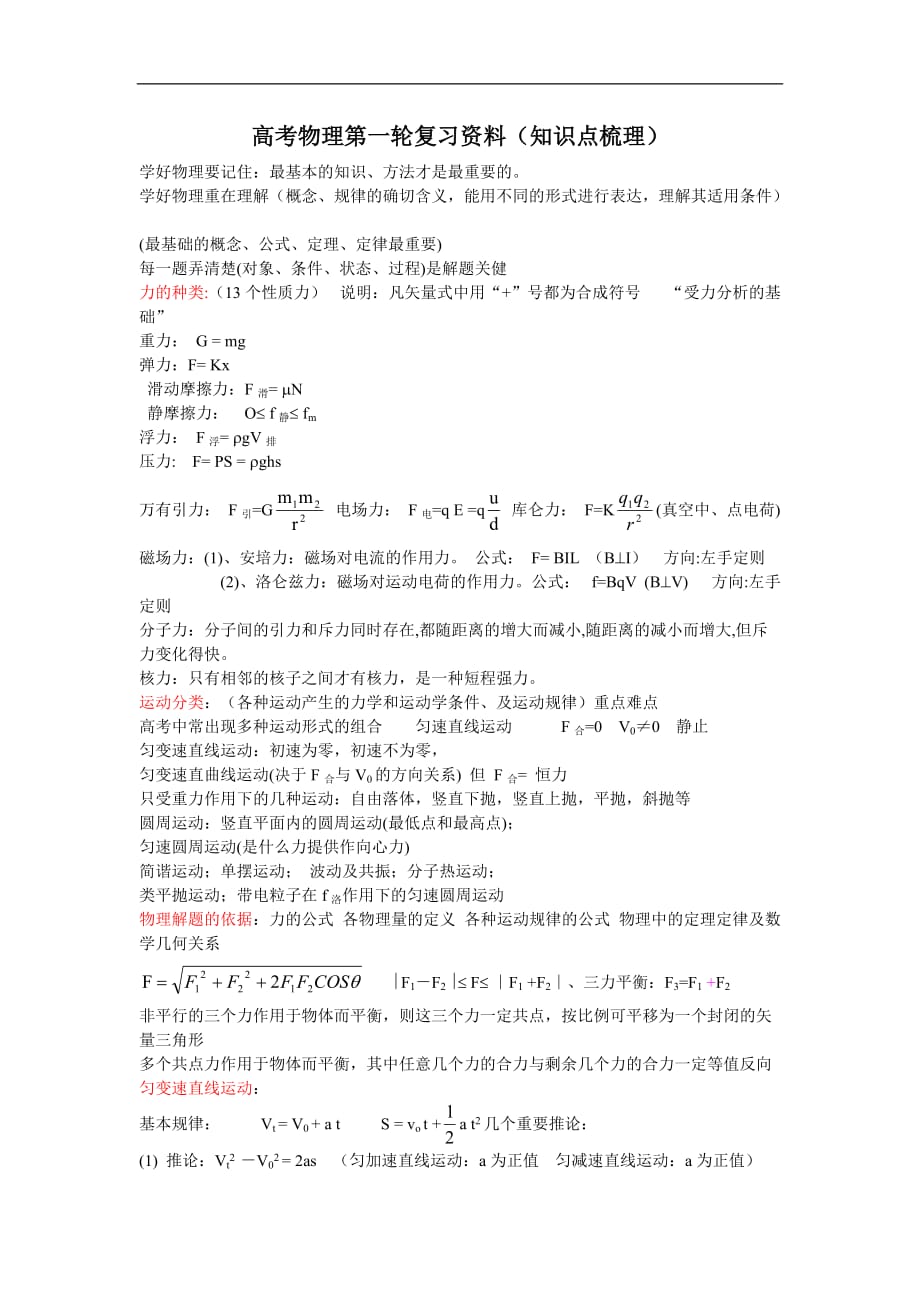 高考物理第一轮复习知识点梳理.doc_第1页