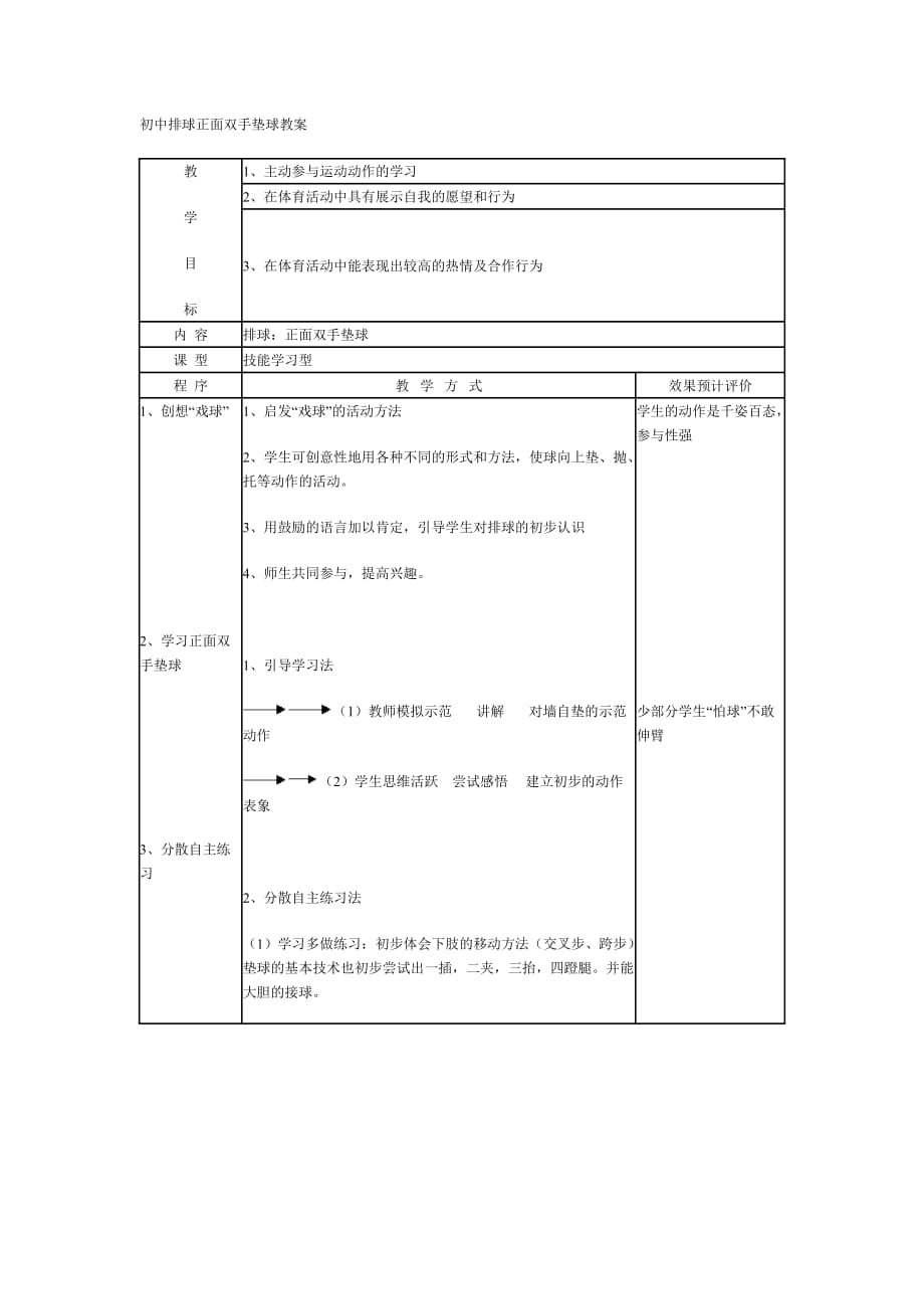 初中排球正面双手垫球教案.doc_第1页