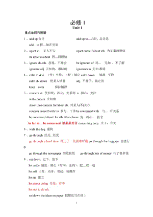 高一英語人教版必修一全冊重點單詞短語及句型的歸納.doc