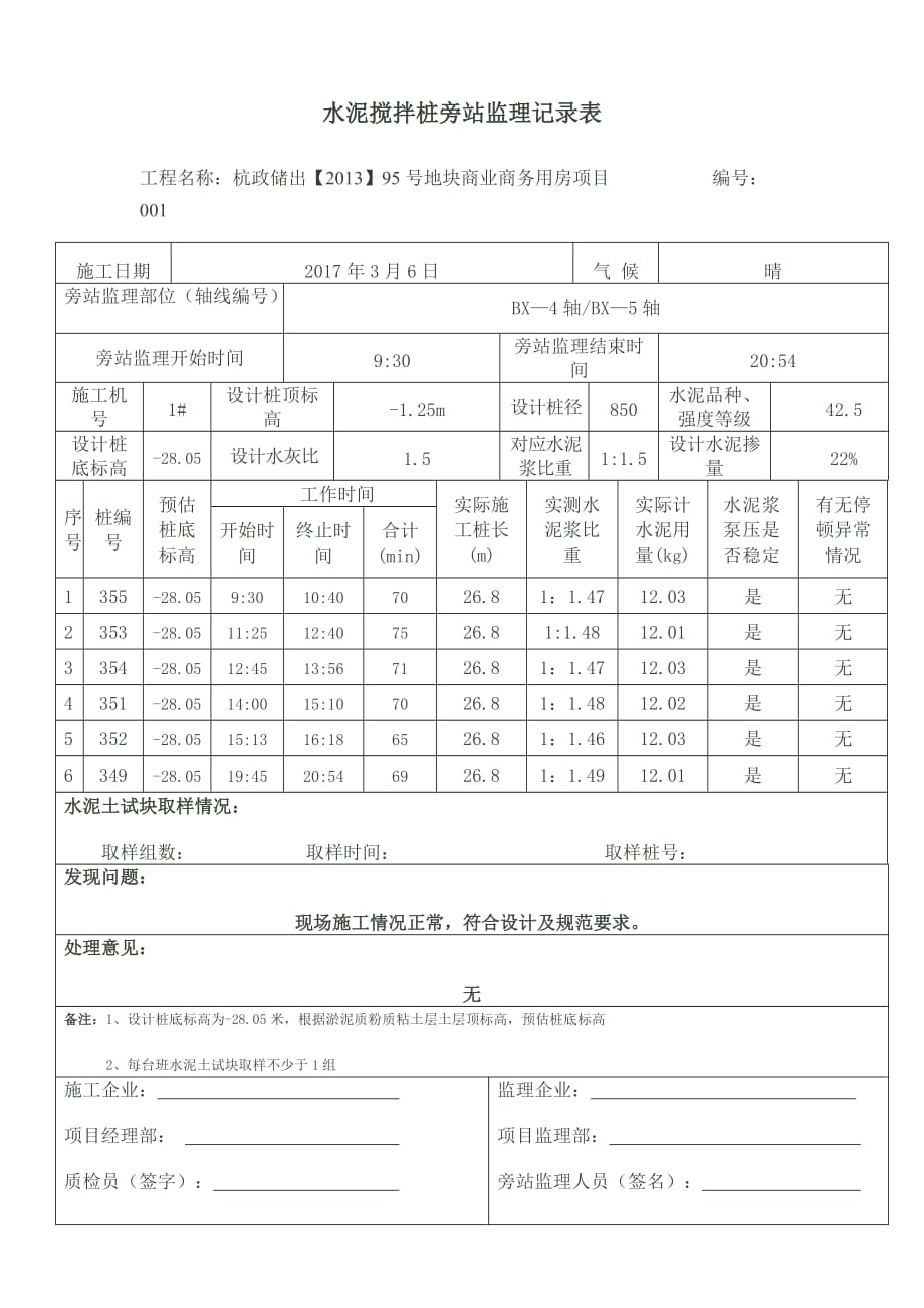 水泥搅拌桩旁站监理记录表.doc_第1页