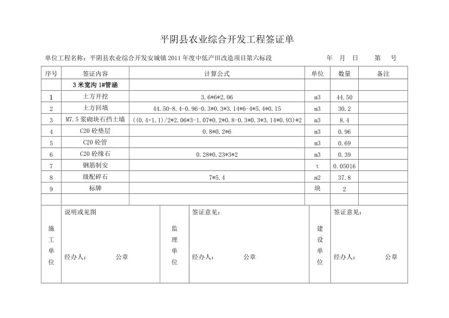 管涵工程签证单.doc_第1页