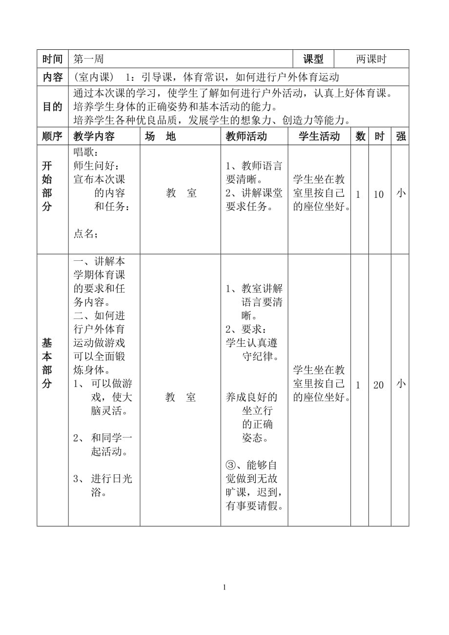 小學四年級下冊體育教案全集.doc_第1頁