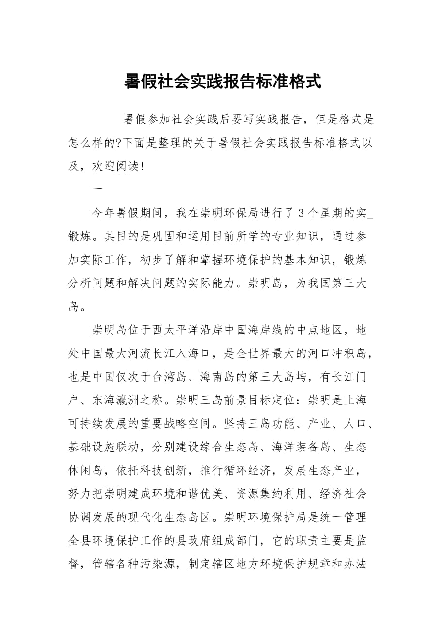 暑假社会实践报告标准格式_第1页