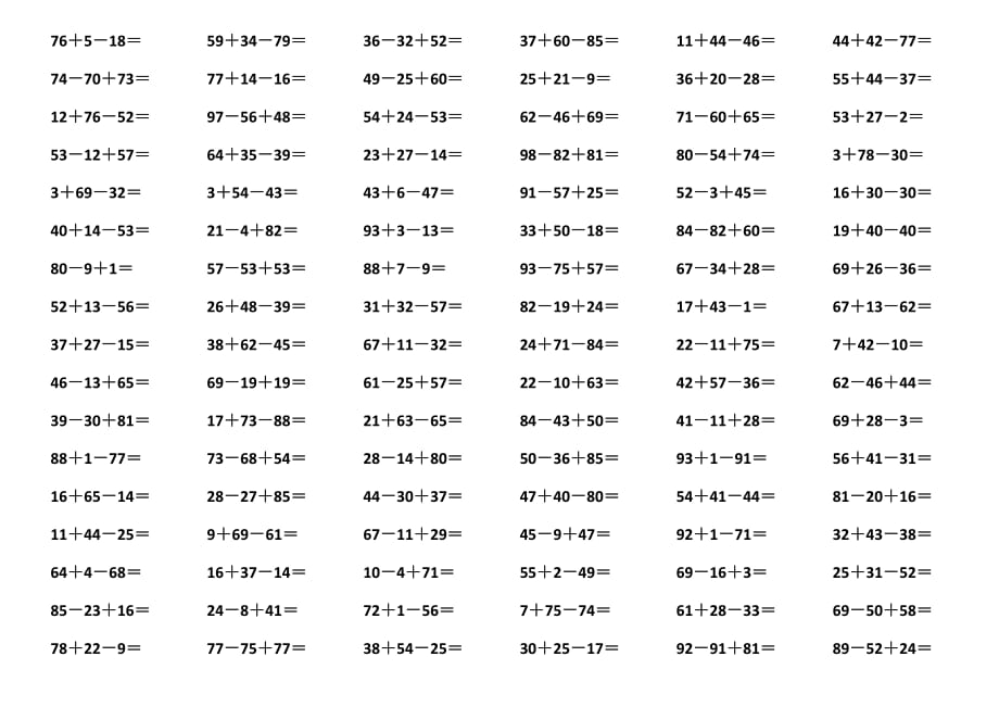 一年級數(shù)學(xué)100以內(nèi)連加連減口算題_第1頁