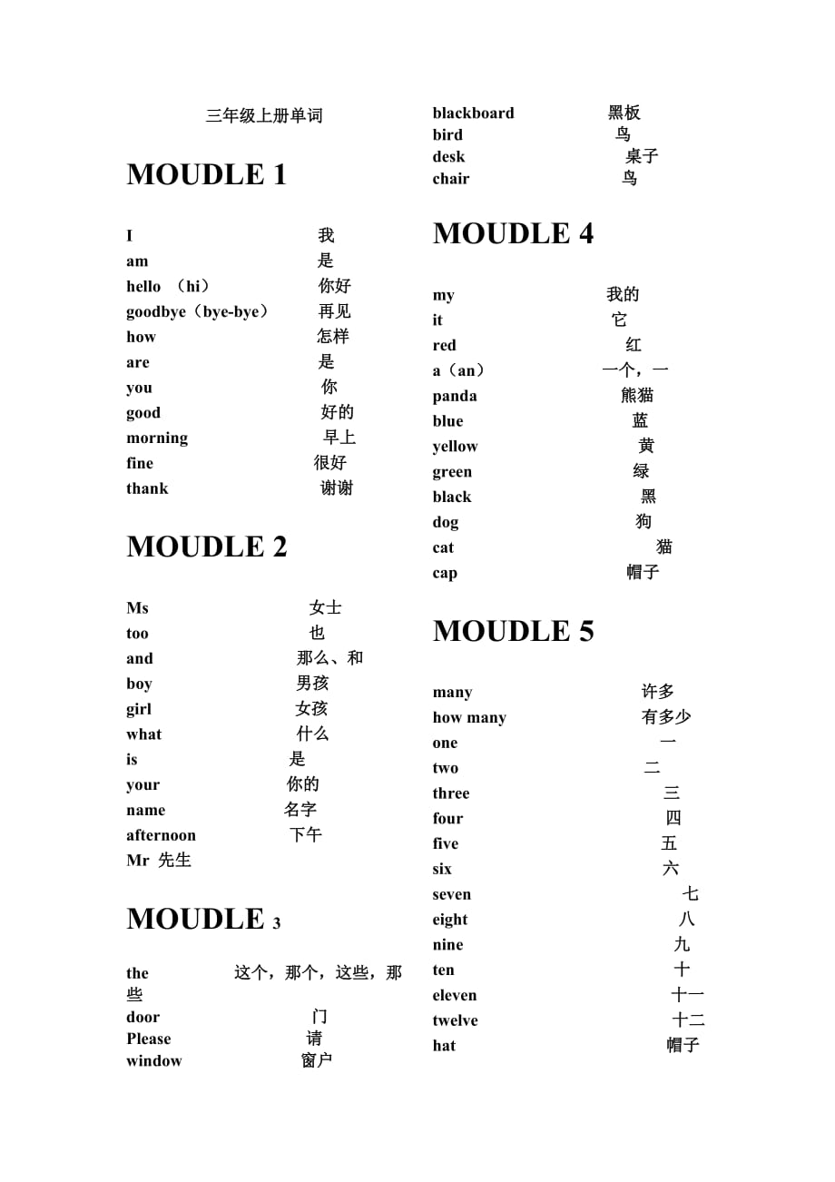 小學(xué)英語三年級上冊單詞表(外研版三年級起點)_第1頁