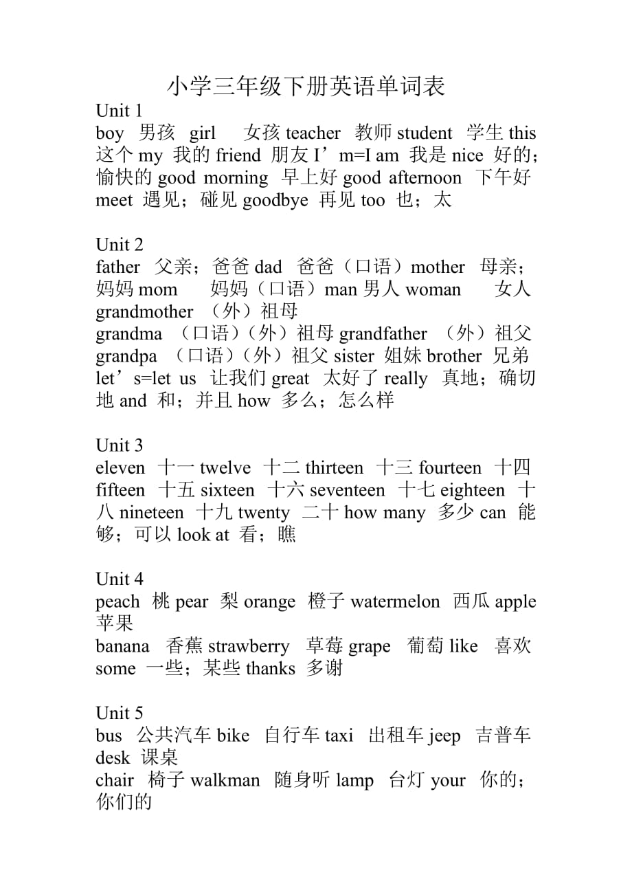 小學(xué)三年級下冊英語單詞表_第1頁