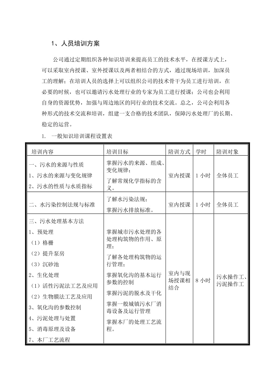 污水處理廠培訓(xùn)方案_第1頁