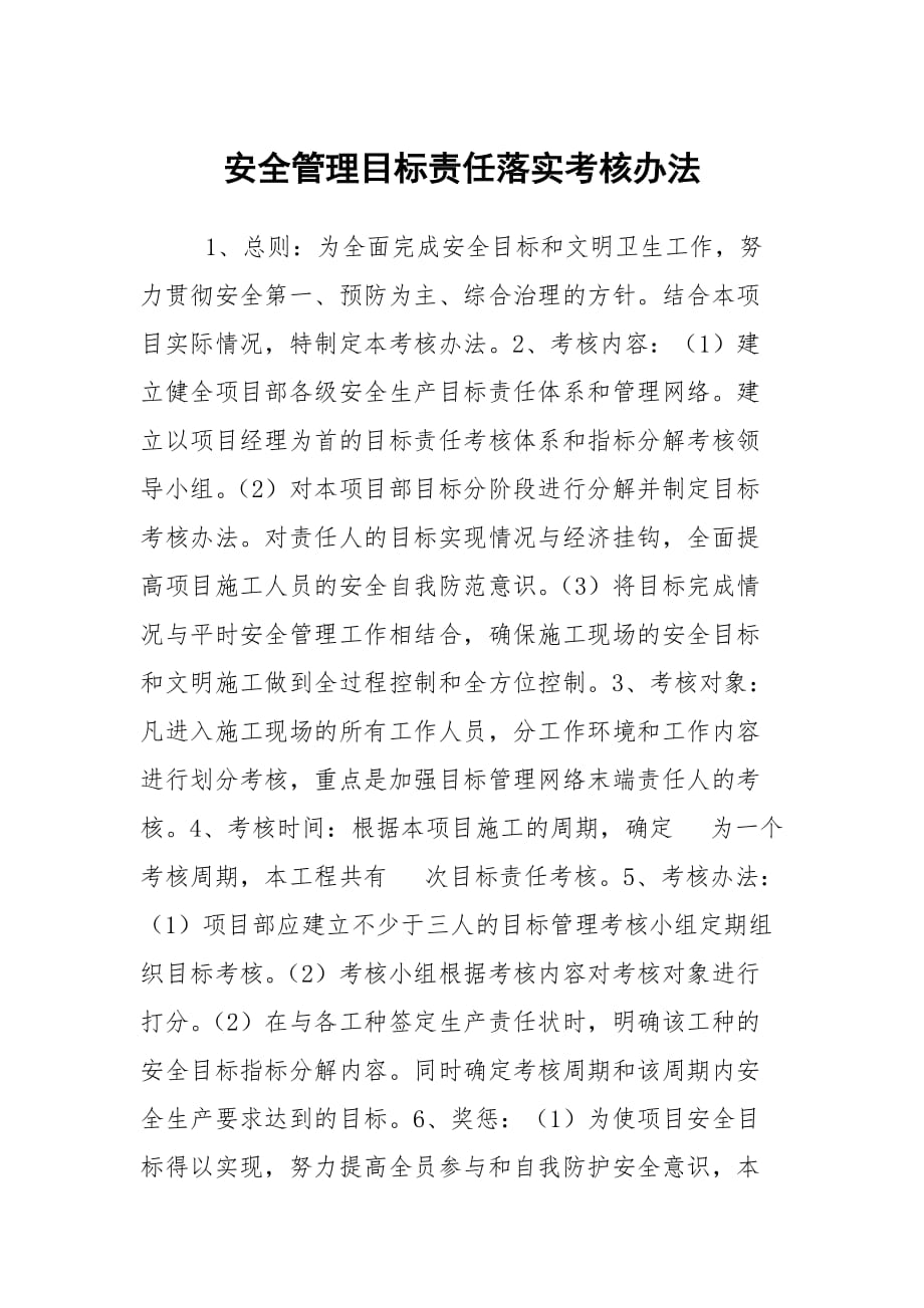 安全管理目标责任落实考核办法_第1页