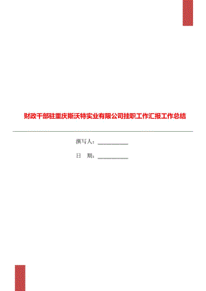 財政干部駐重慶斯沃特實業(yè)有限公司掛職工作匯報工作總結