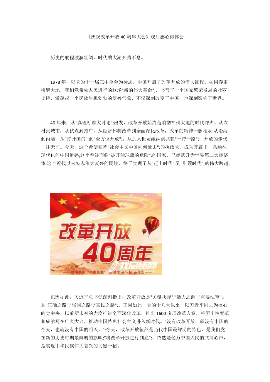 《慶祝改革開放40周年大會》觀后感心得體會_第1頁