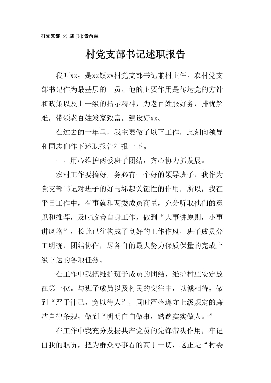 村黨支部書記述職報(bào)告兩篇_第1頁