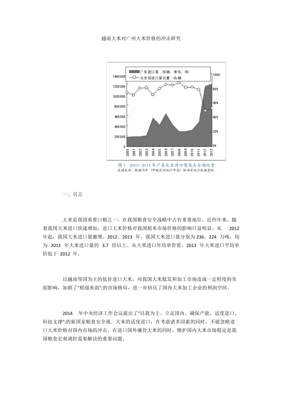 越南大米對廣州大米價格的沖擊研究_第1頁