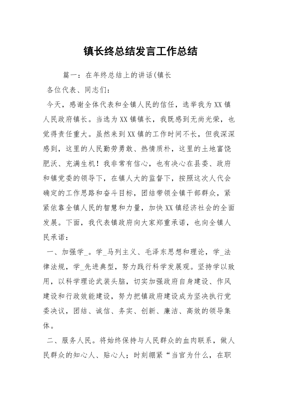 镇长终总结发言工作总结_第1页