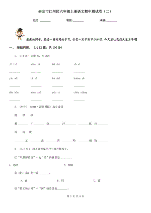 崇左市江州區(qū)六年級(jí)上冊(cè)語(yǔ)文期中測(cè)試卷（二）