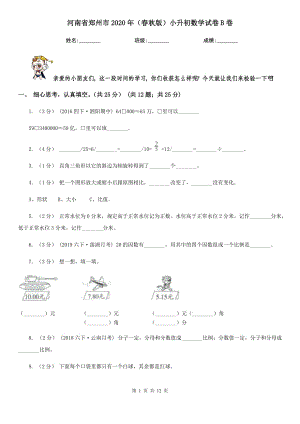 河南省鄭州市2020年（春秋版）小升初數(shù)學(xué)試卷B卷