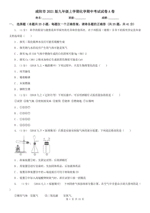 咸阳市2021版九年级上学期化学期中考试试卷A卷