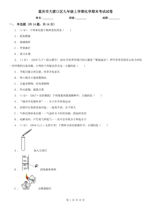 重慶市大渡口區(qū)九年級上學(xué)期化學(xué)期末考試試卷