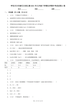 呼倫貝爾市新巴爾虎左旗2021年九年級下學期化學期中考試試卷A卷