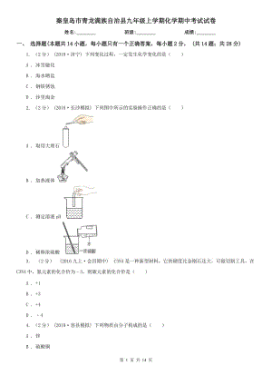 秦皇島市青龍滿族自治縣九年級上學期化學期中考試試卷