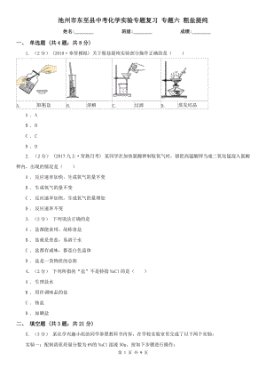 池州市東至縣中考化學實驗專題復習 專題六 粗鹽提純