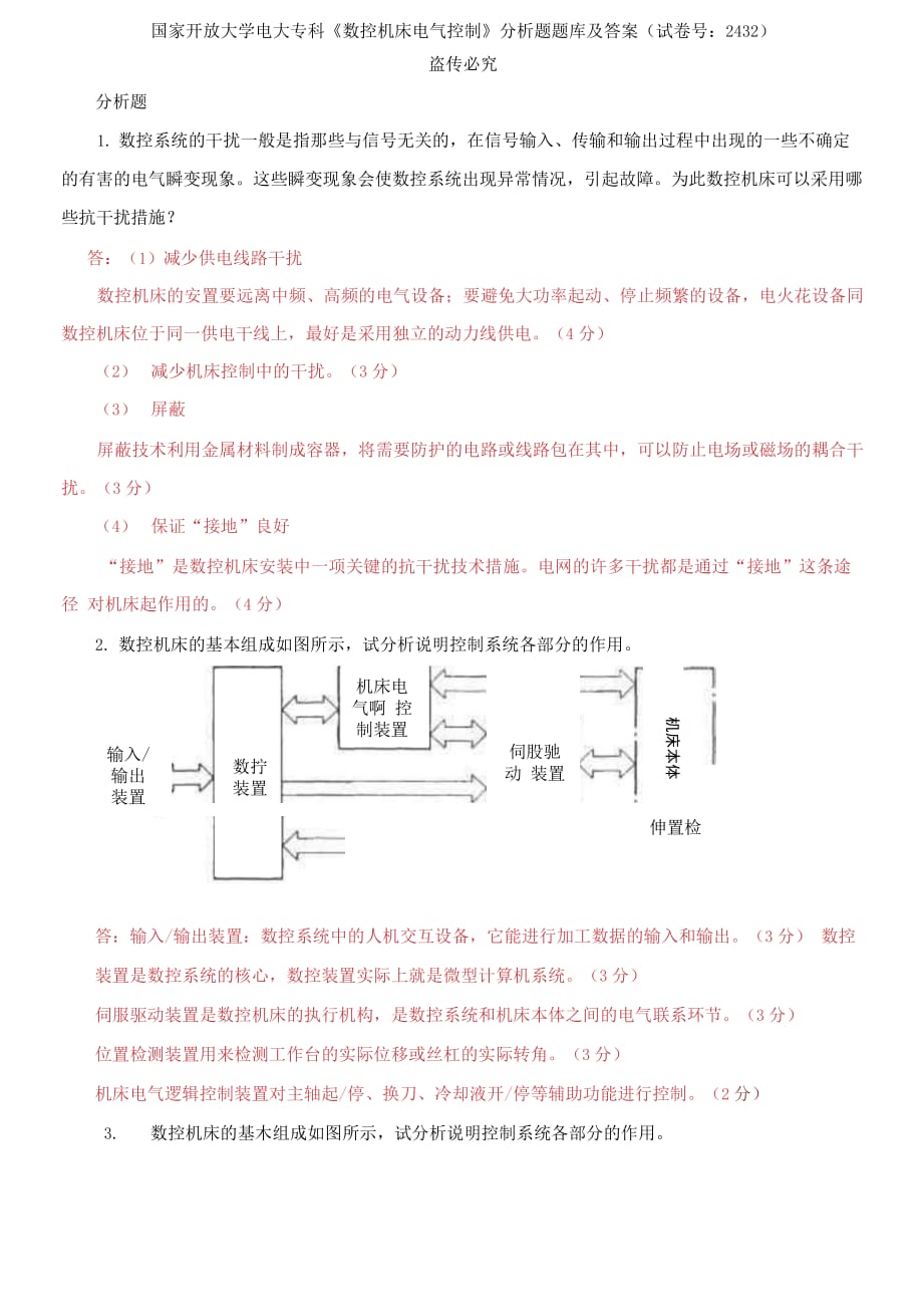 精編國(guó)家開(kāi)放大學(xué)電大專科《數(shù)控機(jī)床電氣控制》分析題題庫(kù)及答案（試卷號(hào)：2432）_第1頁(yè)