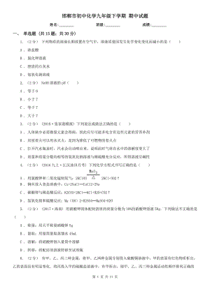 邯鄲市初中化學(xué)九年級下學(xué)期 期中試題