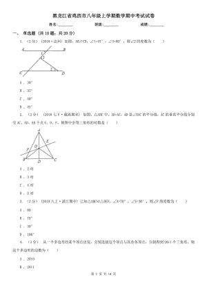 黑龙江省鸡西市八年级上学期数学期中考试试卷