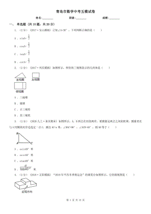 青島市數(shù)學(xué)中考五模試卷