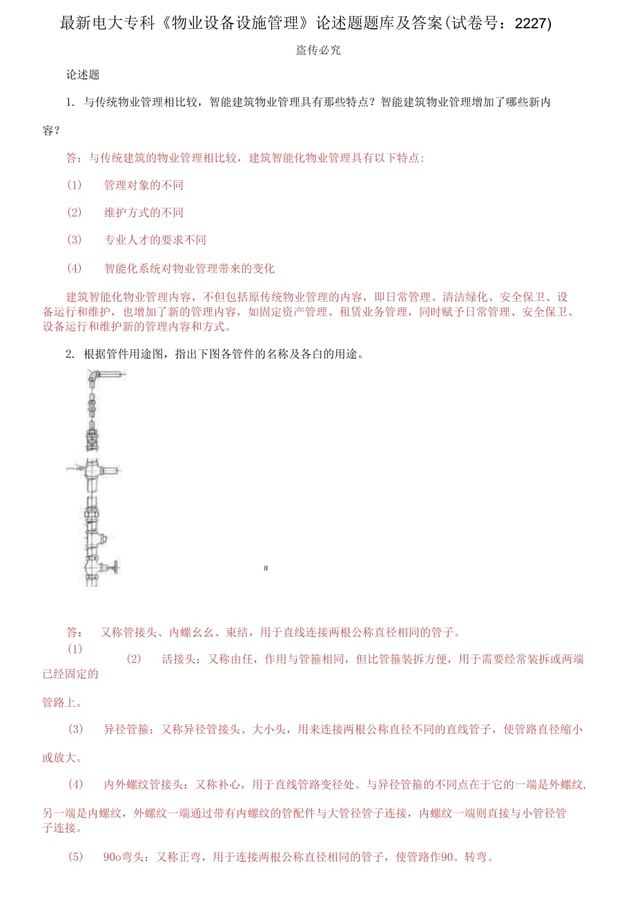 精編電大專科《物業(yè)設(shè)備設(shè)施管理》論述題題庫及答案（試卷號(hào)：2227）_第1頁