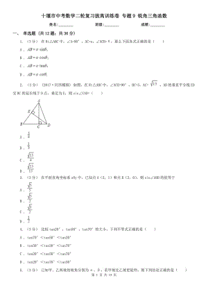 十堰市中考數(shù)學(xué)二輪復(fù)習(xí)拔高訓(xùn)練卷 專題9 銳角三角函數(shù)