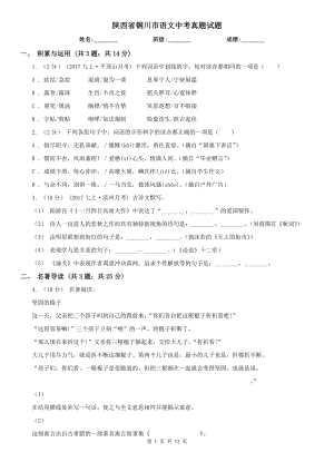 陜西省銅川市語文中考真題試題