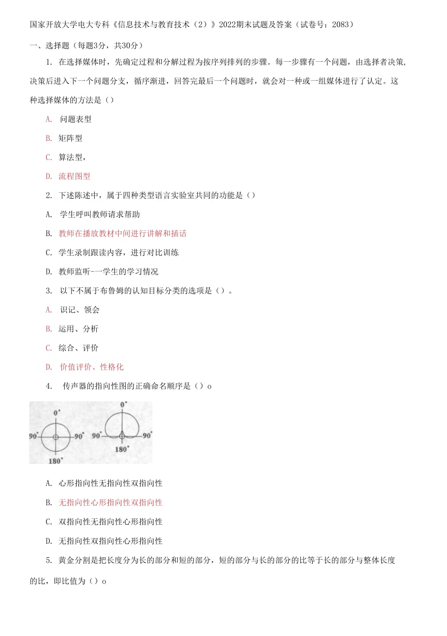 國家開放大學(xué)電大?？啤缎畔⒓夹g(shù)與教育技術(shù)2》2022期末試題及答案（試卷號：2083）_第1頁