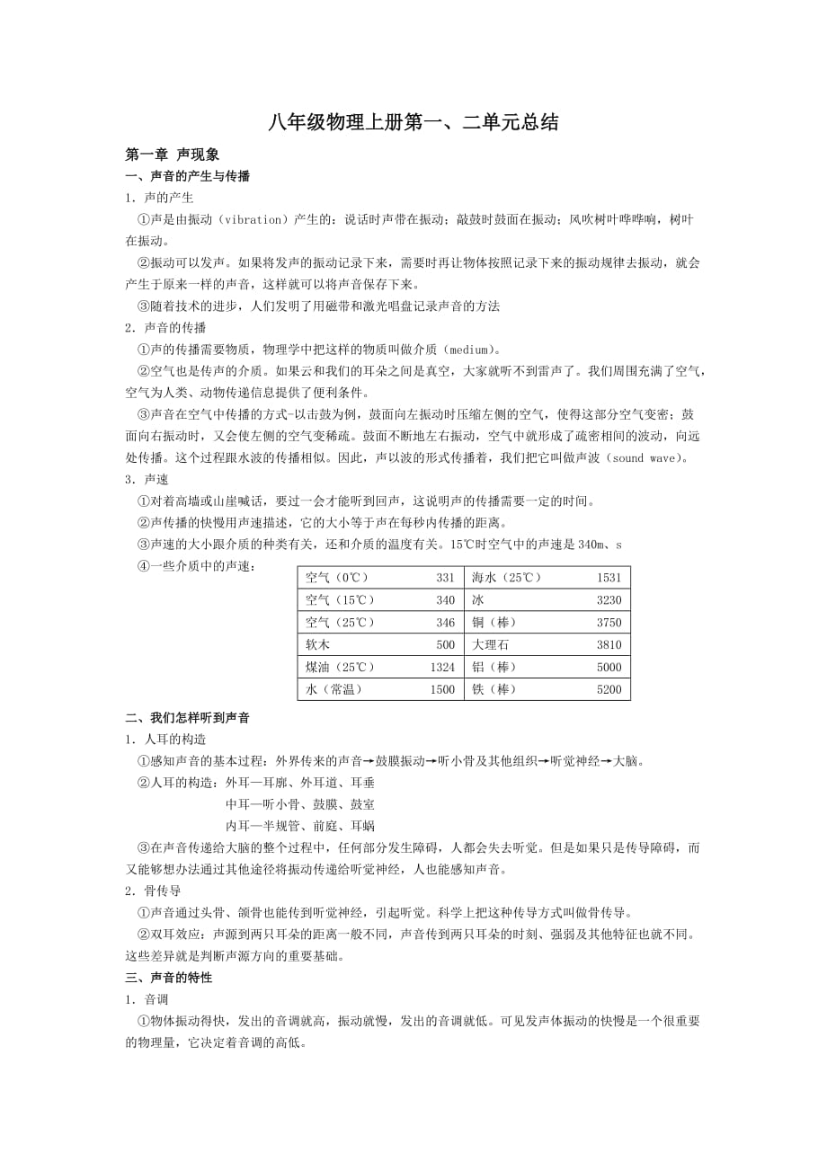 八年级物理上册第一单元总结_第1页