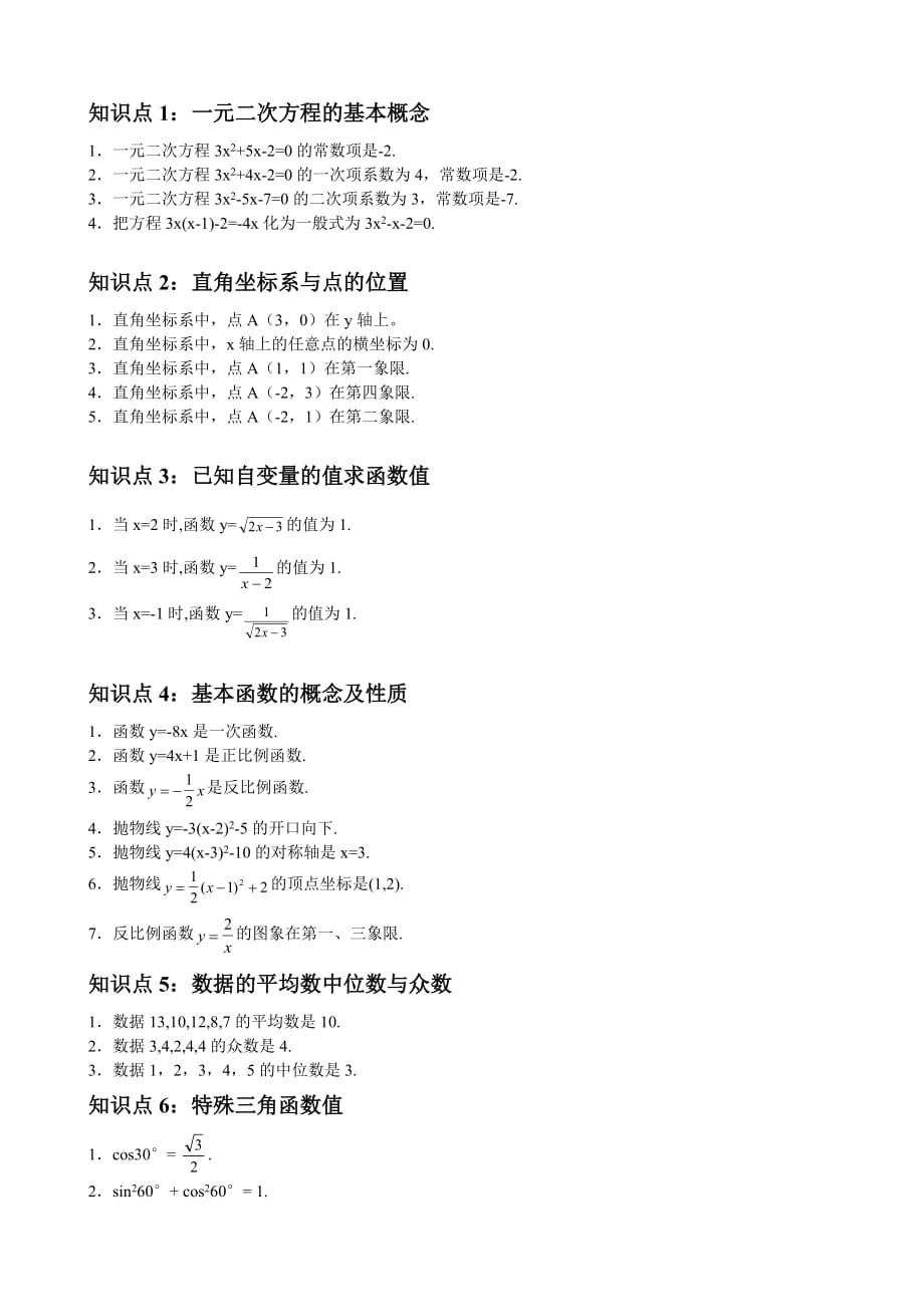 初中数学知识点总结和公式大全_第1页