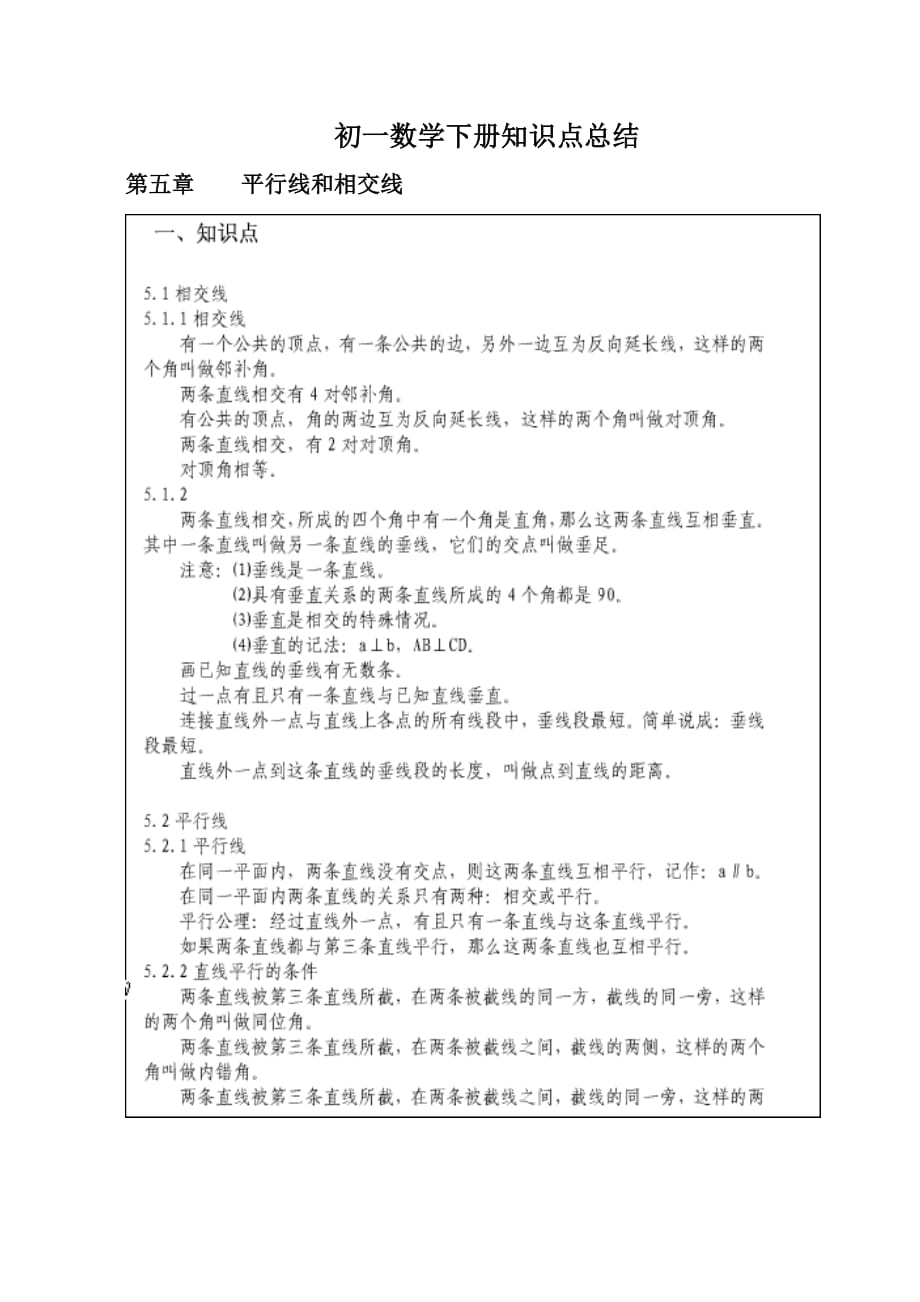 初一数学下册知识点总结-初一数学下学期总结_第1页