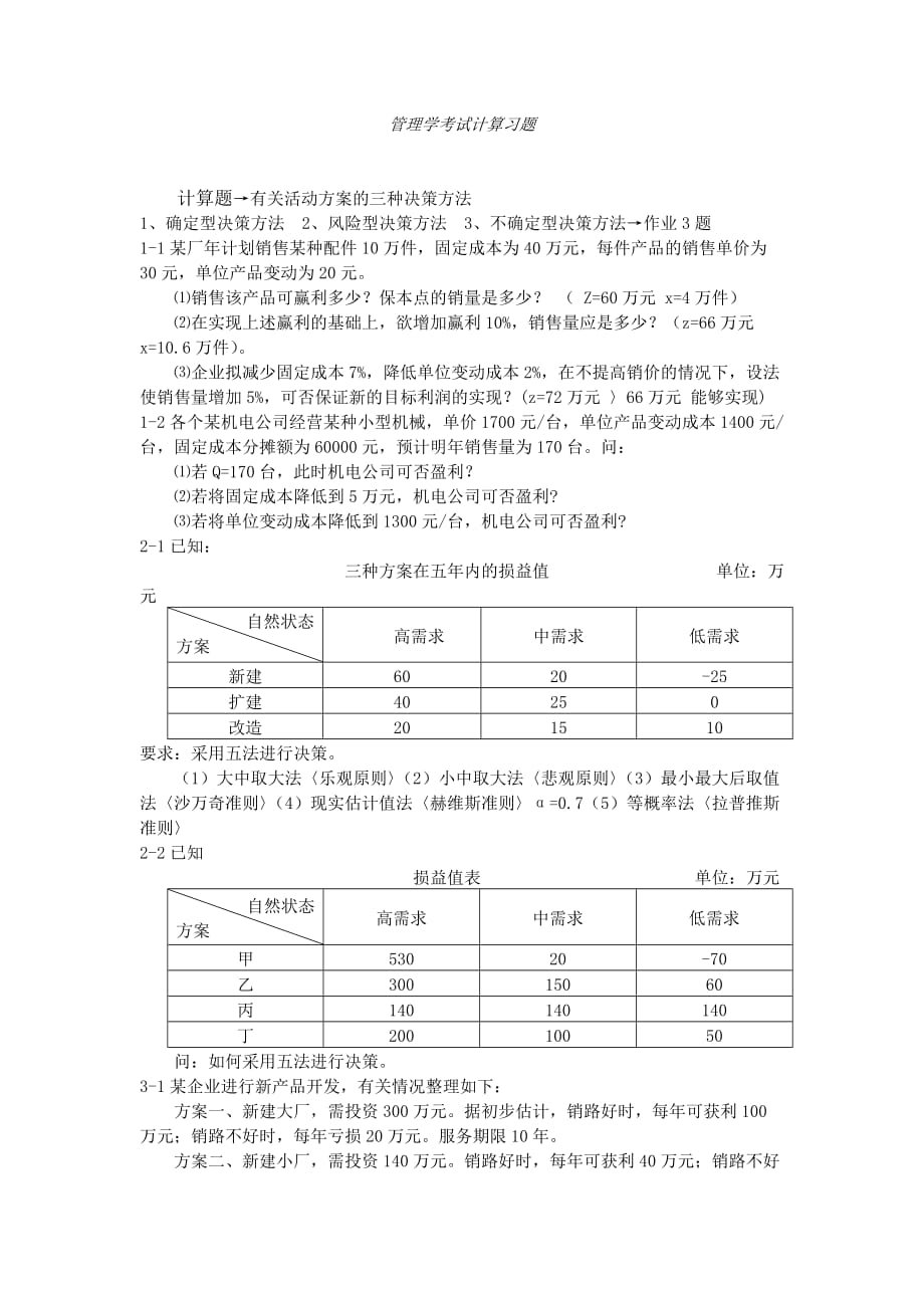 管理学考试计算习题_第1页