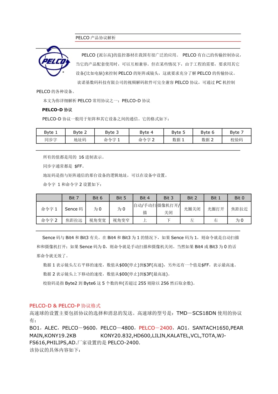 几种云台控制协议_第1页