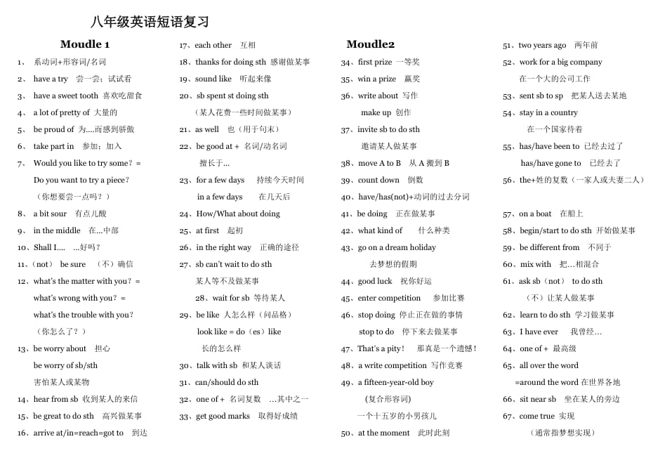 新外研版八年級下冊英語短語復(fù)習(xí)知識點_第1頁