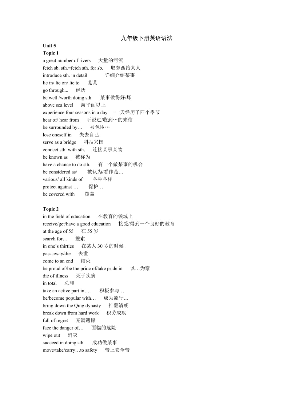 仁愛版英語九年級下冊英語語法和短語_第1頁