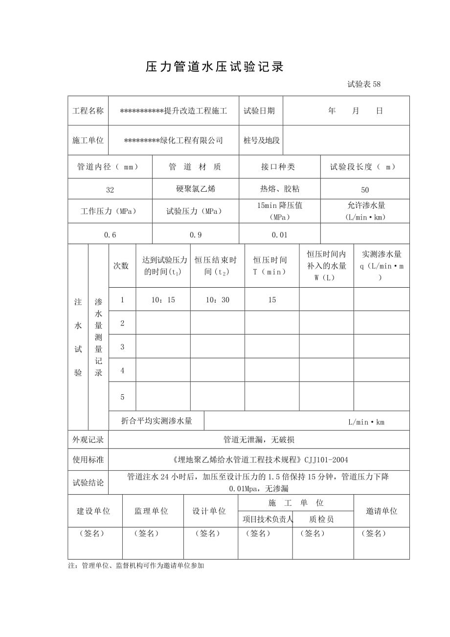 壓力管道水壓試驗(yàn)記錄_第1頁(yè)