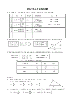 銳角三角函數(shù)專項(xiàng)練習(xí)題