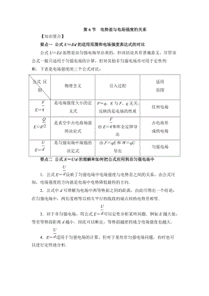 《電勢差與電場強度的關系》知識要點和常見題型