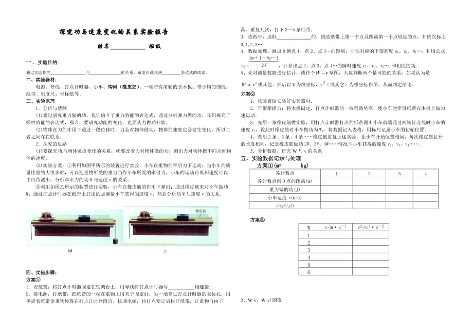 探究功與速度變化的關(guān)系 實(shí)驗(yàn)報(bào)告_第1頁(yè)