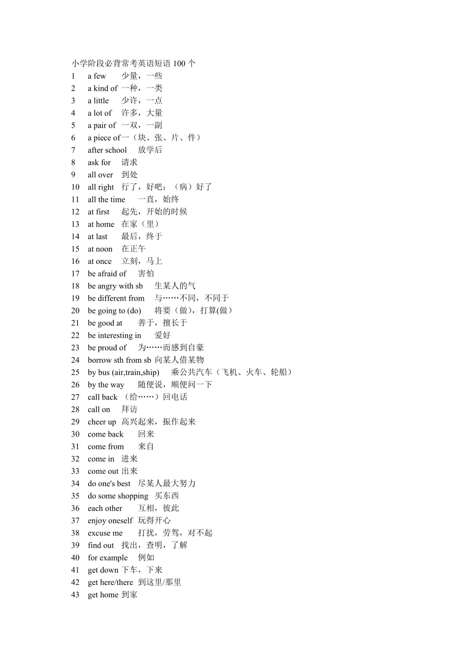 小学必背常考英语短语100个_第1页