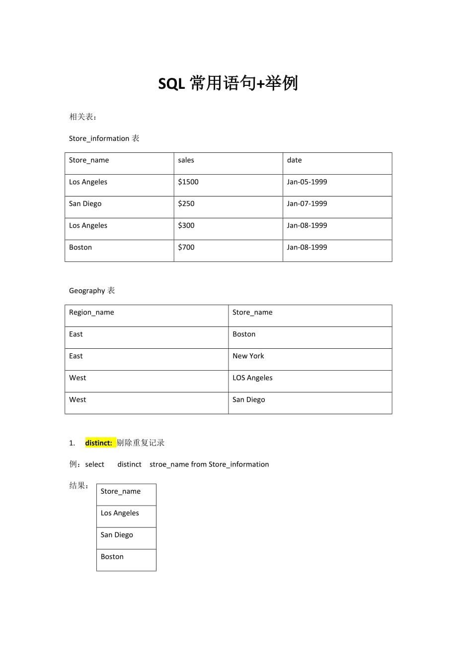 SQL常用语句+举例_第1页
