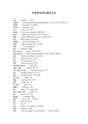 外贸常见词汇缩写大全