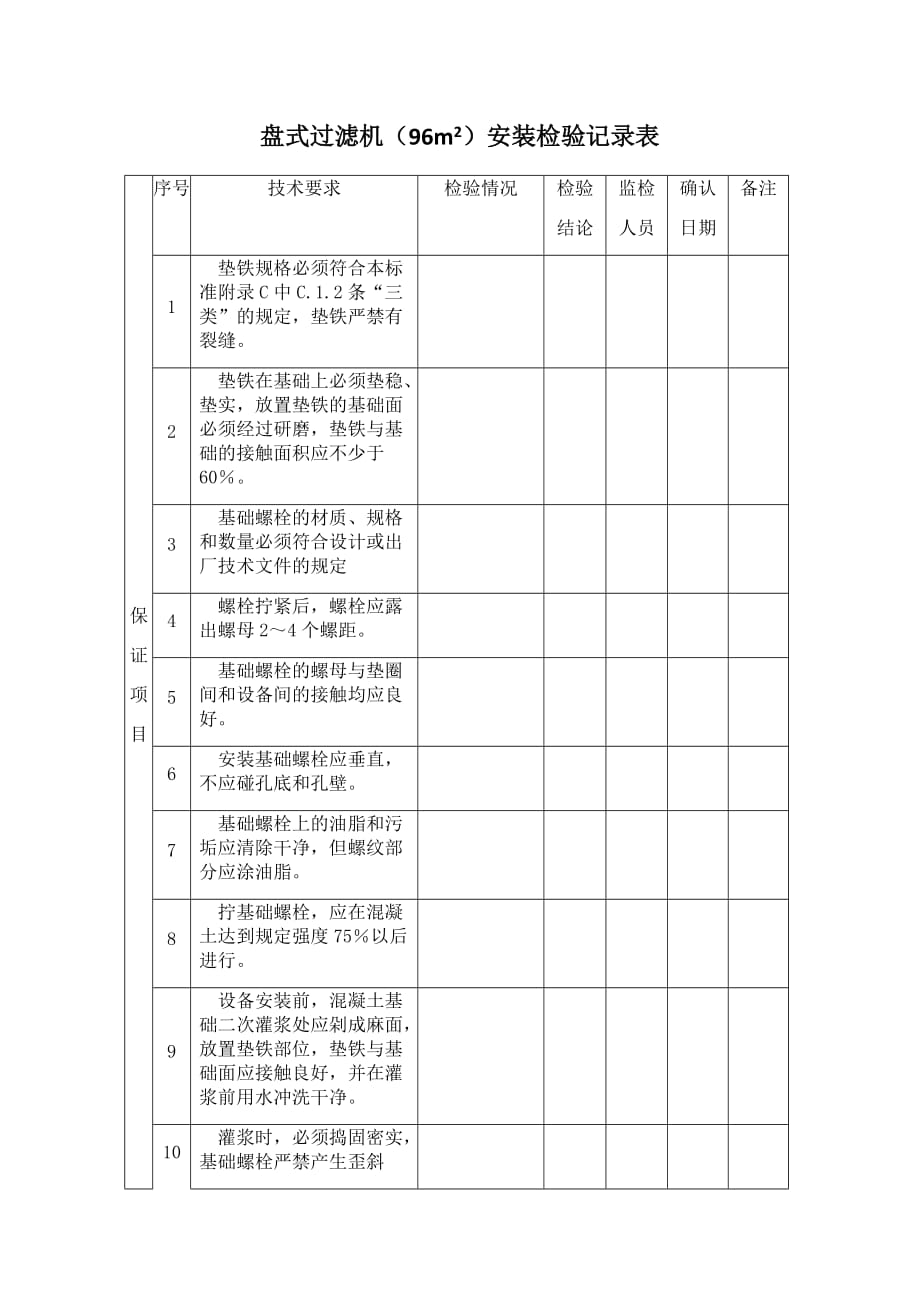 盤(pán)式過(guò)濾機(jī)96安裝檢驗(yàn)記錄表_第1頁(yè)