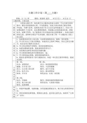 幼兒園小班第一主題我上幼兒園主題計(jì)劃