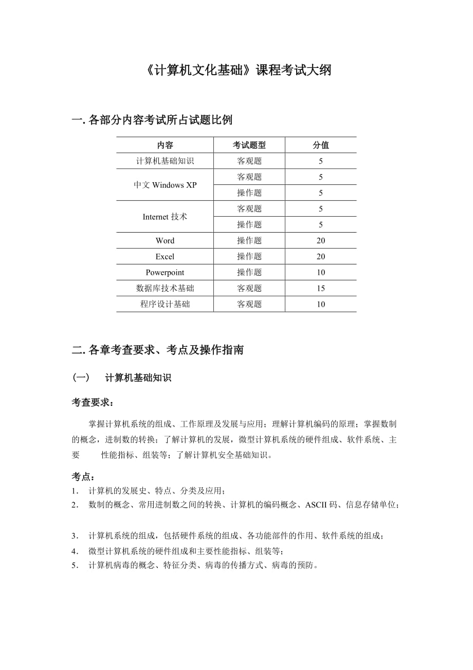 《計(jì)算機(jī)文化基礎(chǔ)》課程考試大綱_第1頁